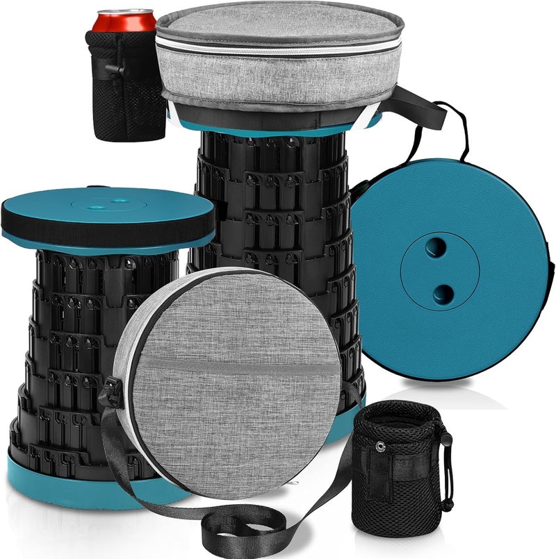 Fuairmee Upgraded Collapsible Stool with 3 Slides Load Capacity 660lbs, Folding Camping Stool with 3-in-1 Carry Bag, Lightweight Sturdy Retractable Suitable for Camping Fishing Hiking BBQ (Blue-green) - Image 1